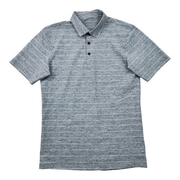 Lululemon Evolution Polo‎ Shirt Gray Striped Short Sleeve Mens Small - Picture 1 of 9